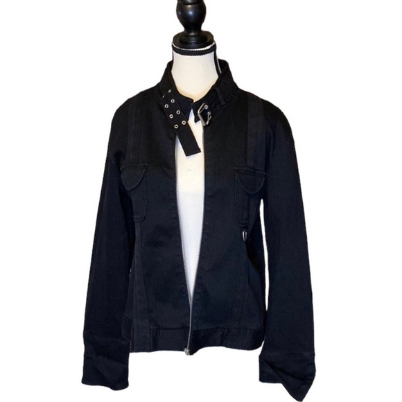 Kenzie Jean Black Faded Denim Biker Moto Grunge Jacket US 12 - Picture 4 of 10